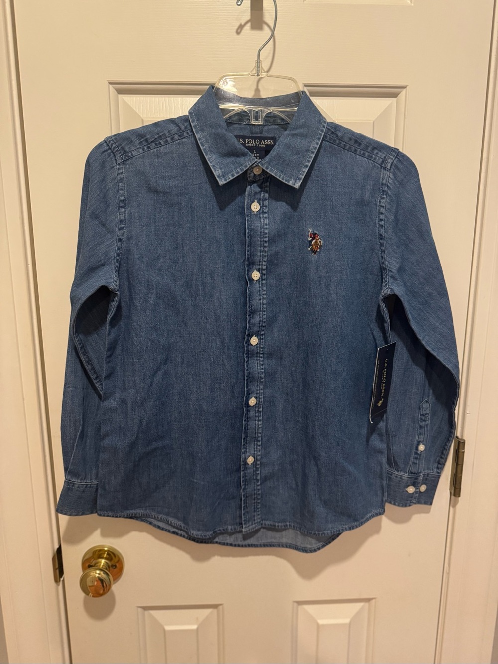 U.S. Polo Assn. Boys Blue Denim Button-Down Shirt with Embroidered Logo